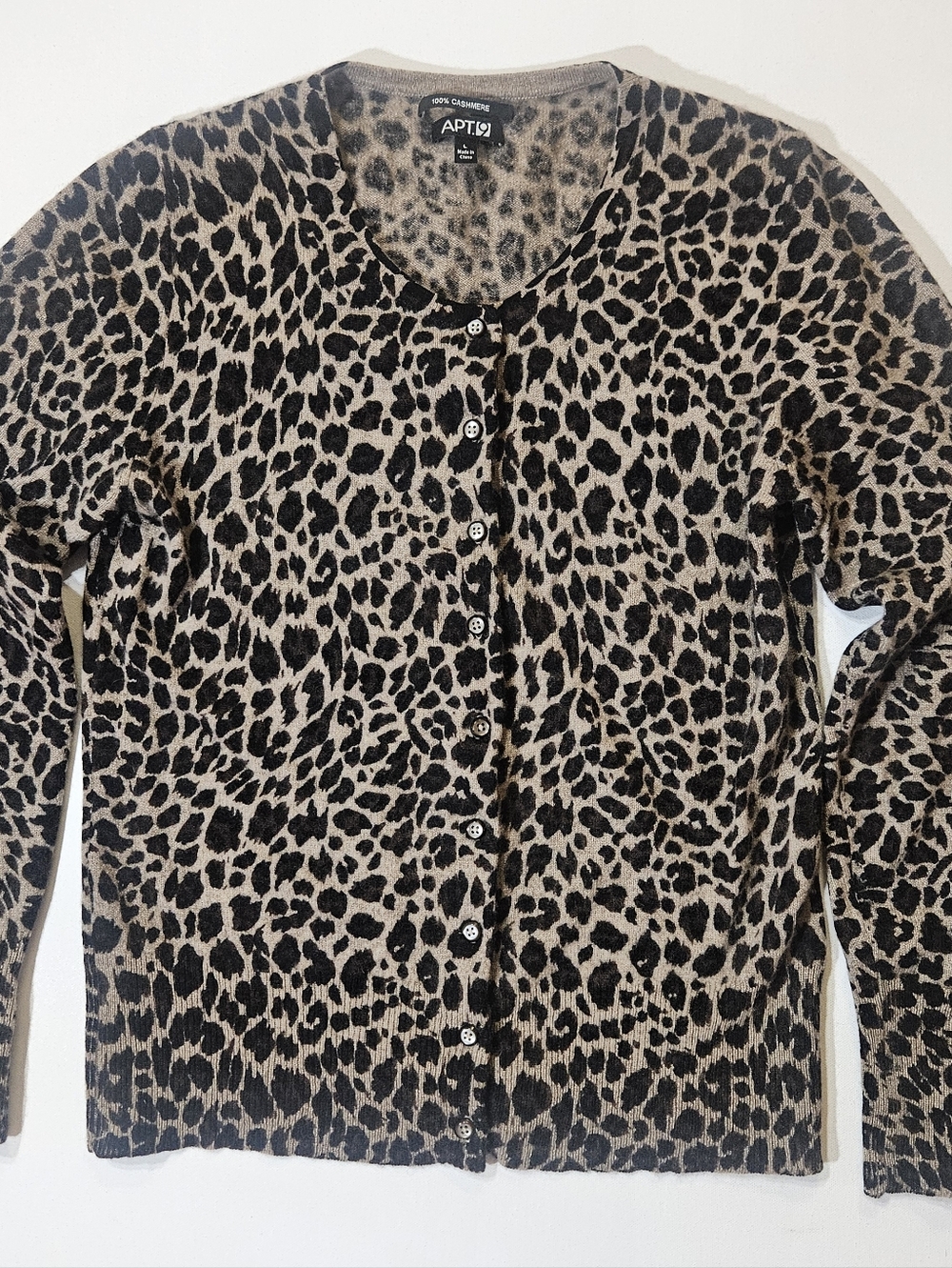 Apt. 9 Cashmere Cardigan Womens Large Cream Black Leopard Print Luxury Mobwife